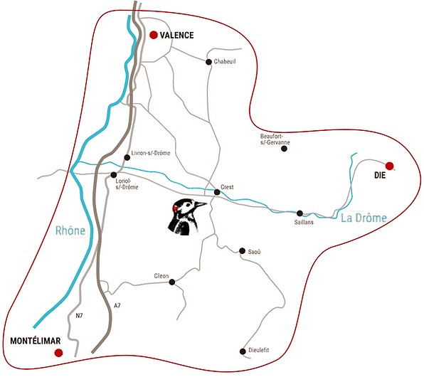 carte vallée de la Drôme : Zone entre Valence, Montélimar, Die